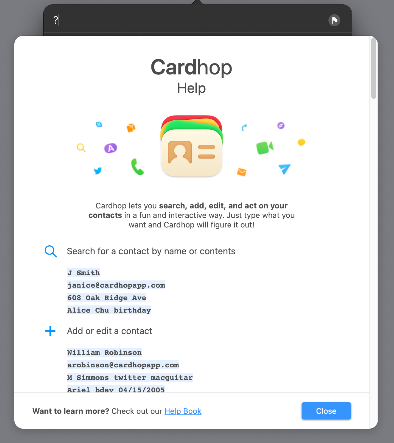 cardhop support