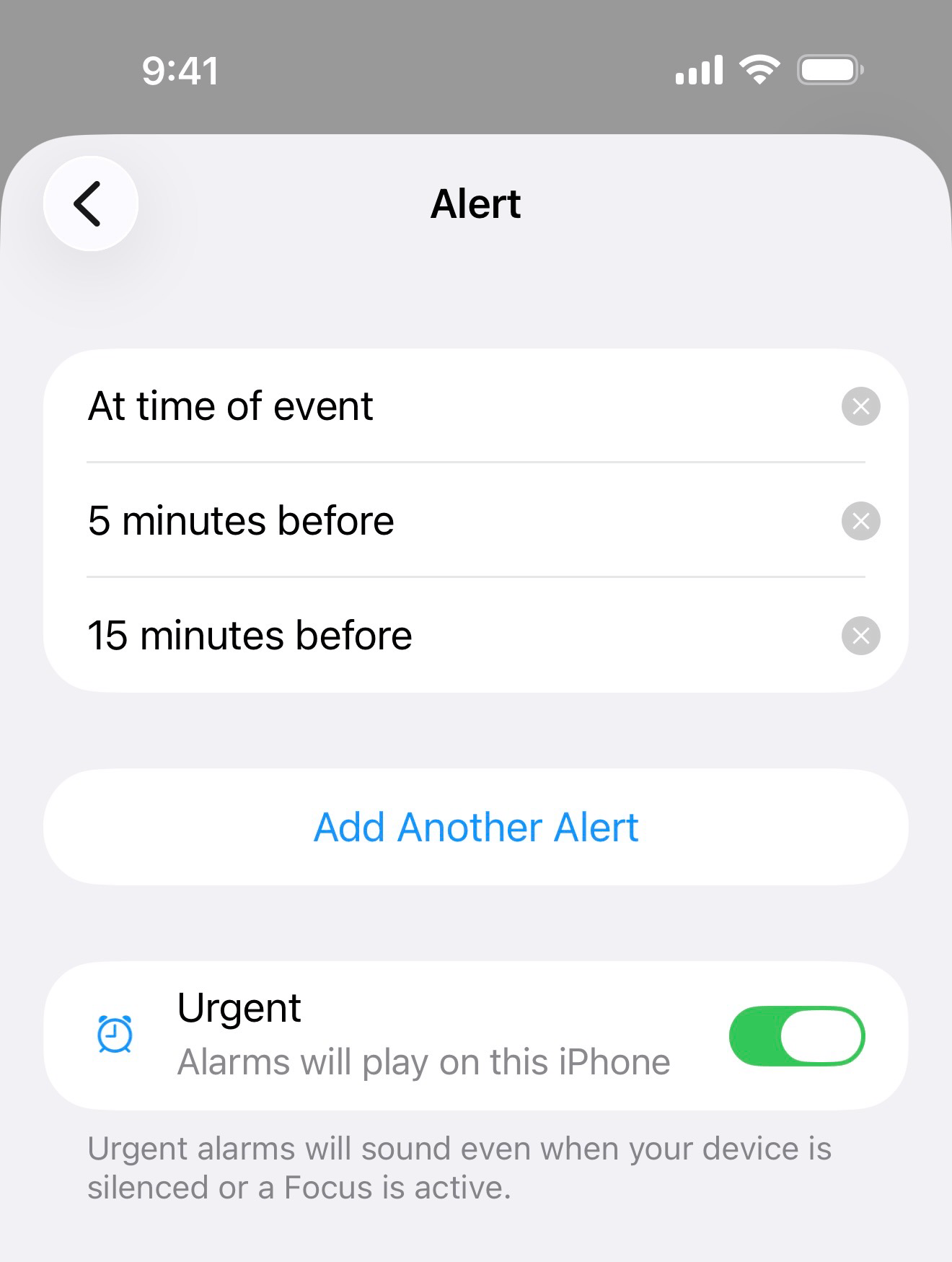 Urgent Alarms Add