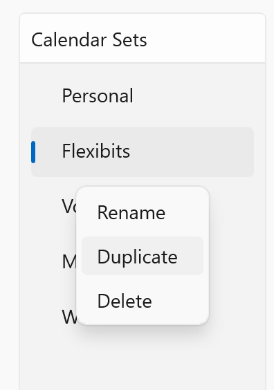 Duplicating calendar sets