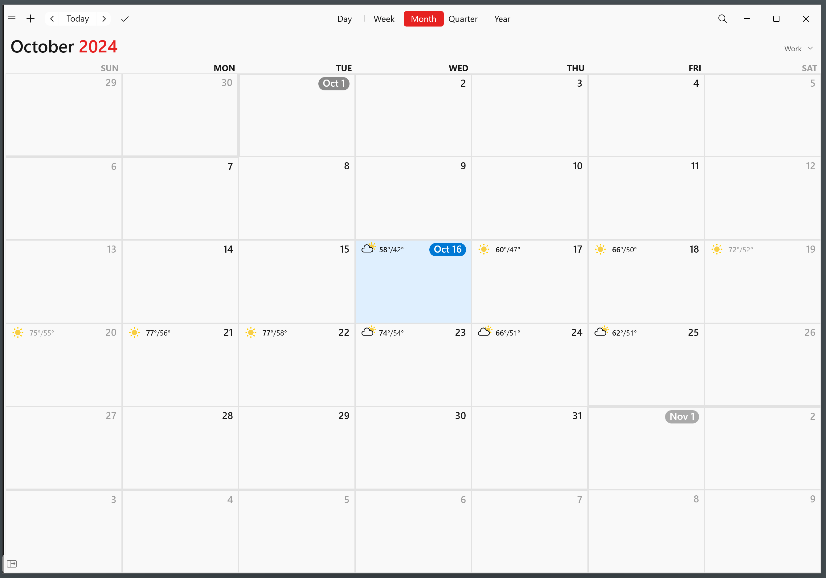 Full calendar window