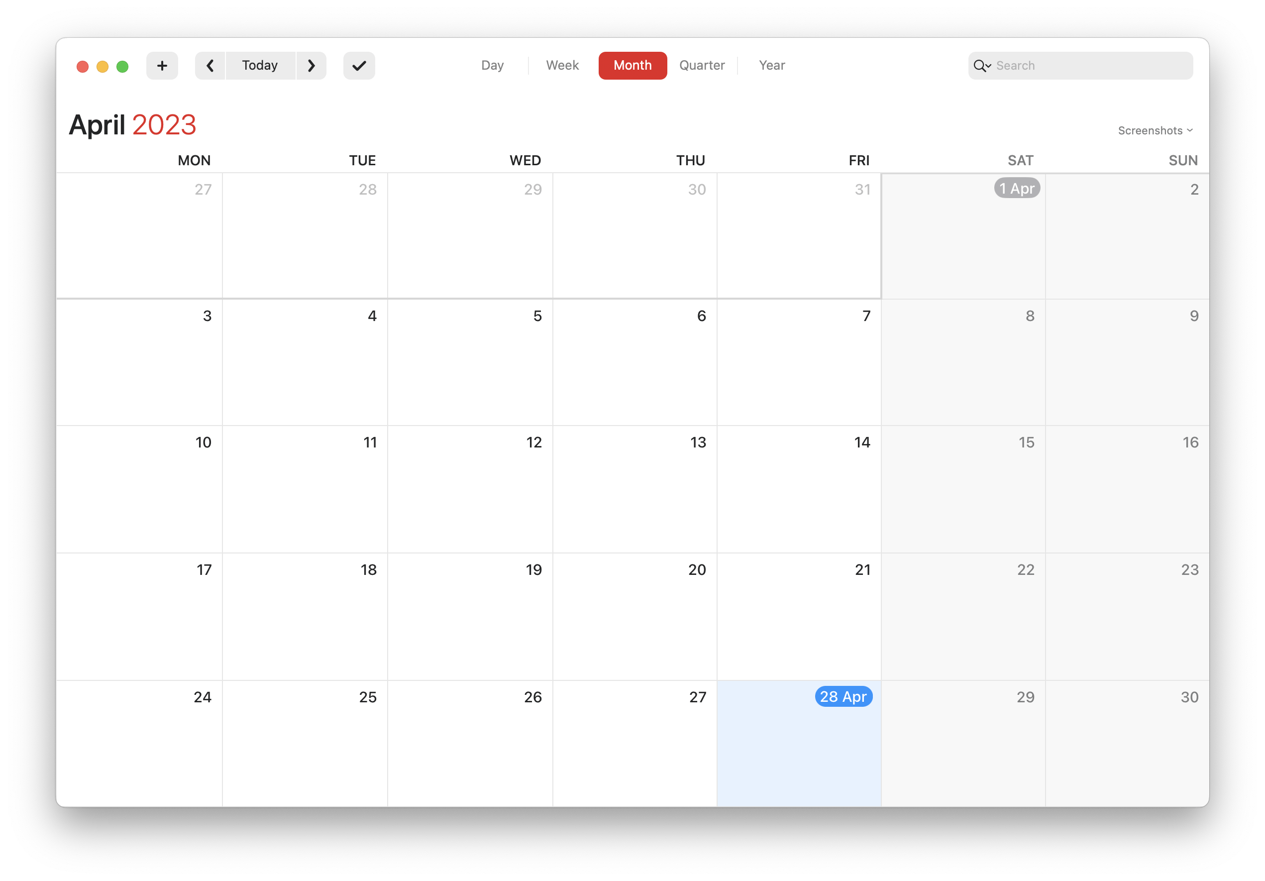 Full calendar window