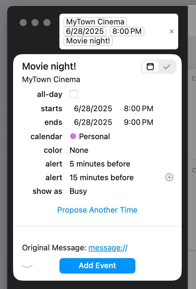Review event information Mac