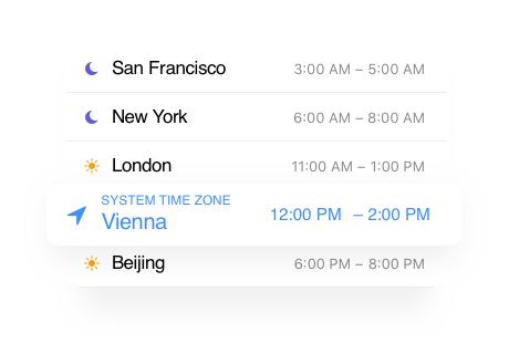 Screenshot of Fantastical's time zones feature